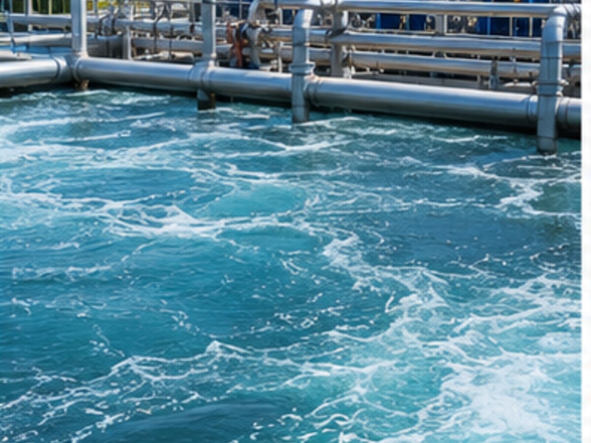 Clean wastewater aeration basin in operation